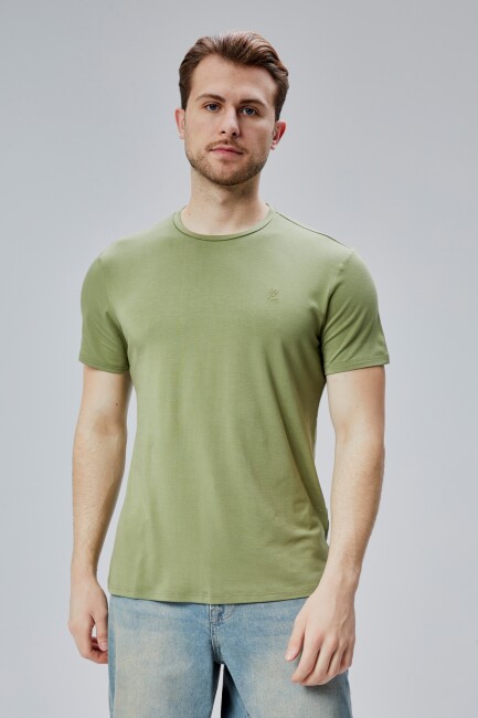 Flex 1.Kalite Tişört Bambu Likra Erkek Kısa Kol Slim Fit O Yaka T-Shirt - 1