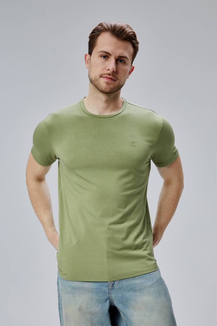 Flex 1.Kalite Tişört Bambu Likra Erkek Kısa Kol Slim Fit O Yaka T-Shirt - 4