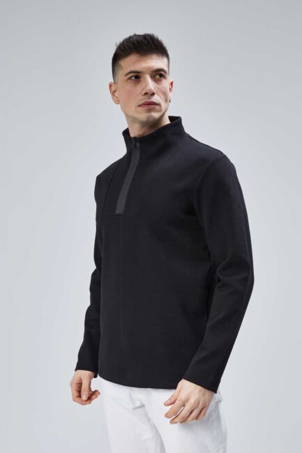 Lost 1.Kalite Penye Pamuk Polyester Fermuarlı Erkek Sweatshirt Siyah XL - 1