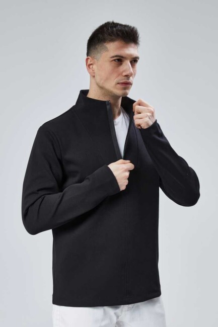 Lost 1.Kalite Penye Pamuk Polyester Fermuarlı Erkek Sweatshirt Siyah XL - 6
