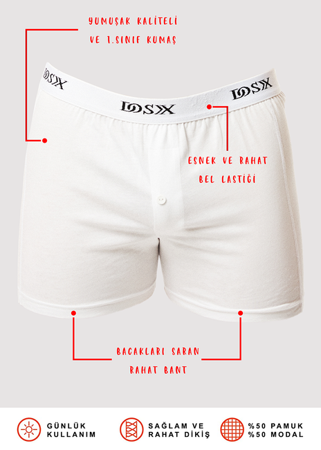 Pamuk Modal Düğmeli Boxer(İKİLİ) - Thumbnail